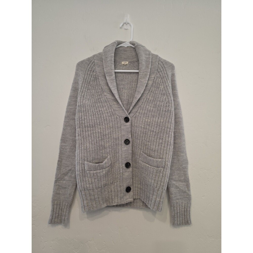 J.Crew Women's XS Gray Alpaca Wool Blend Shawl Collar Button Cardigan Sweater